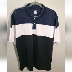 NWT Moheen Mens Large Navy White Black Golf Polo Dri-Cool UV Protection